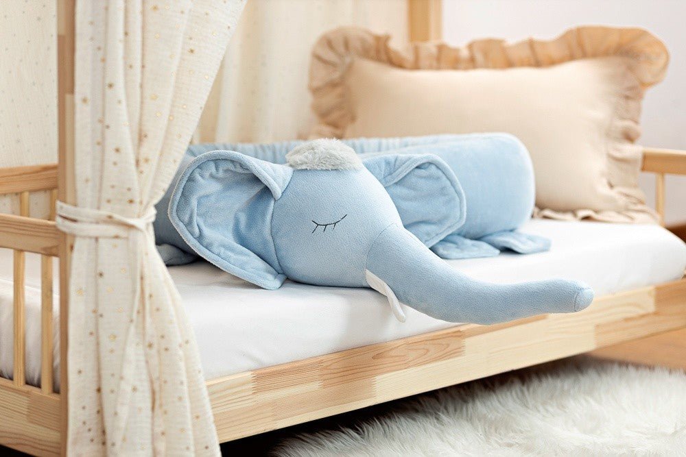 Nilo Elephant Cuddle Pillow & Bed Wall Bumper - Minky, 200 cm (Blue) - Tiny Tugz™