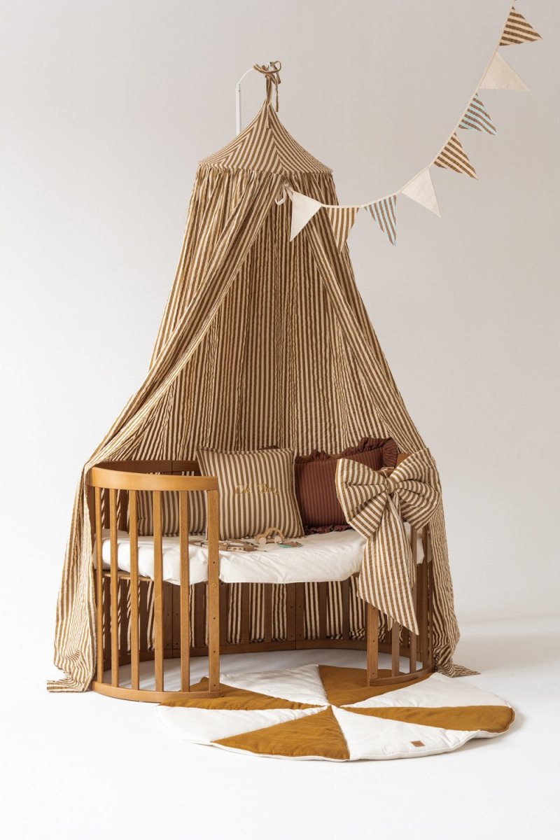 Olive Stripes Muslin Cotton Bed Canopy for Babies & Kids (0–6y) - Tiny Tugz™