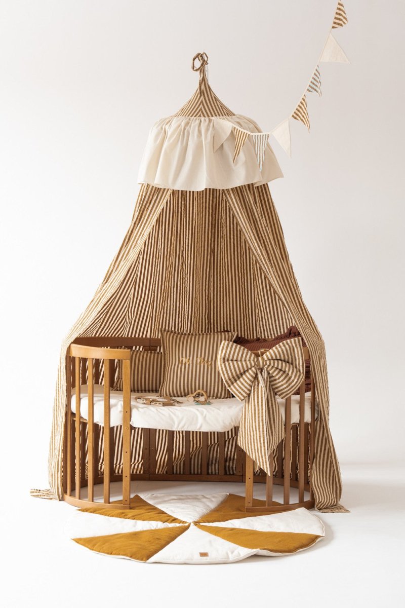 Olive Stripes Muslin Cotton Bed Canopy for Babies & Kids (0–6y) - Tiny Tugz™