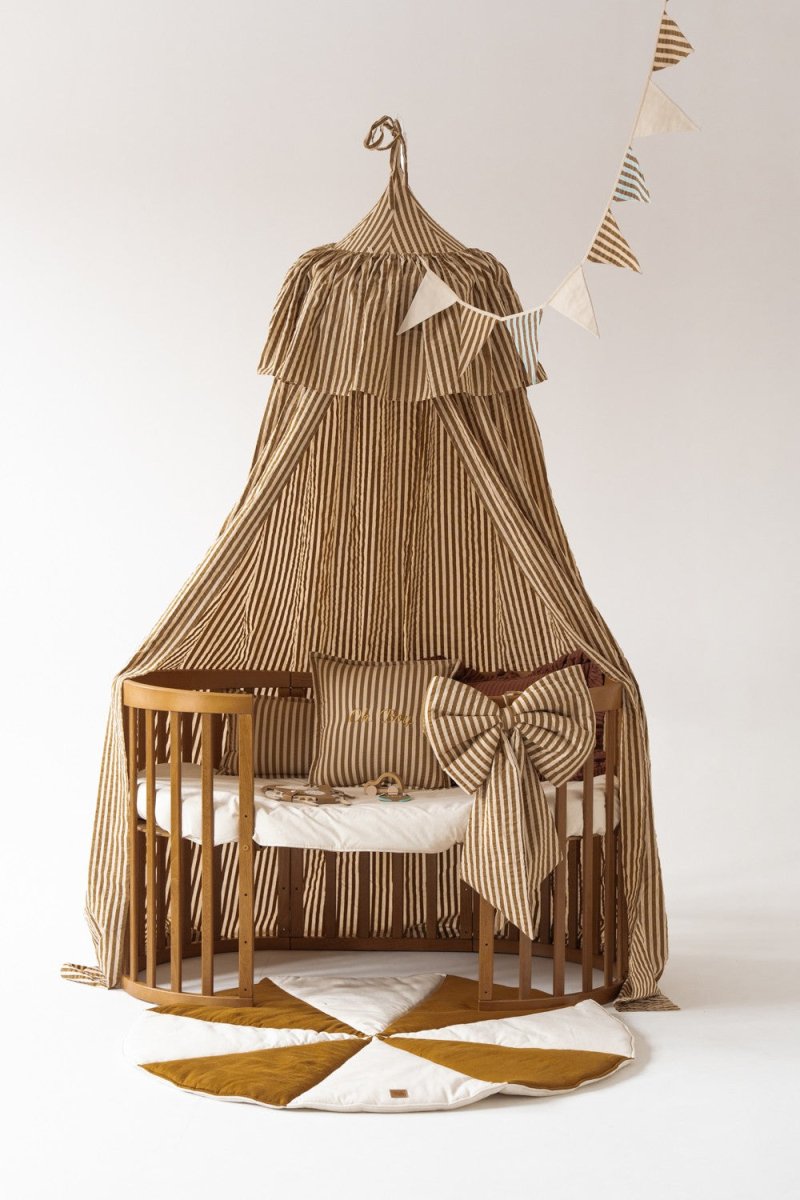 Olive Stripes Muslin Cotton Bed Canopy for Babies & Kids (0–6y) - Tiny Tugz™