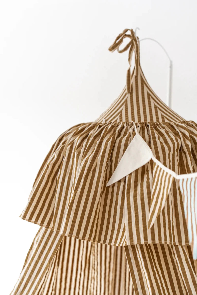 Olive Stripes Muslin Cotton Bed Canopy for Babies & Kids (0–6y) - Tiny Tugz™