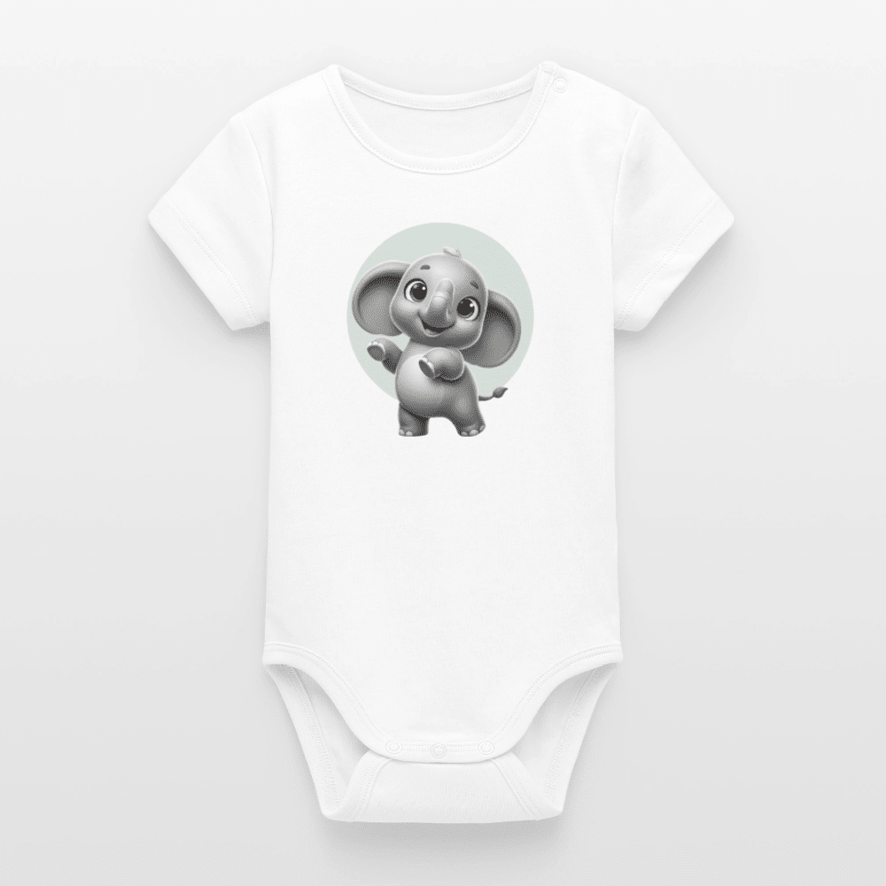 Organic Short-Sleeved Baby Bodysuit (3D Elephant Illustration) - Tiny Tugz™