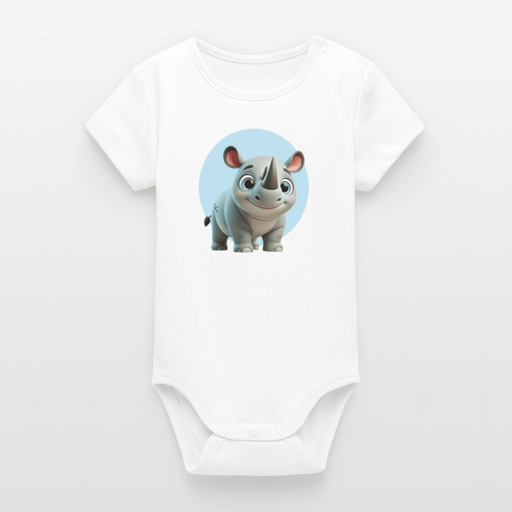 Organic Short-Sleeved Baby Bodysuit (3D Rhino Illustration) - Tiny Tugz™