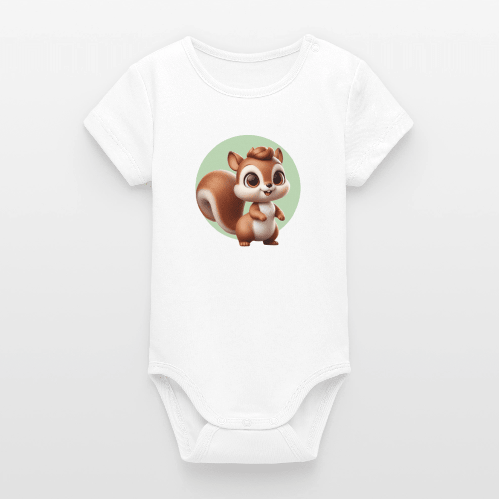 Organic Short-Sleeved Baby Bodysuit (3D Squirrel Illustration) - Tiny Tugz™
