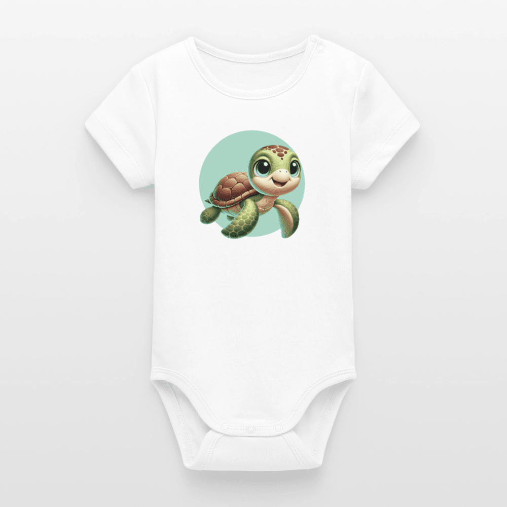 Organic Short-Sleeved Baby Bodysuit (3D Turtle Illustration) - Tiny Tugz™