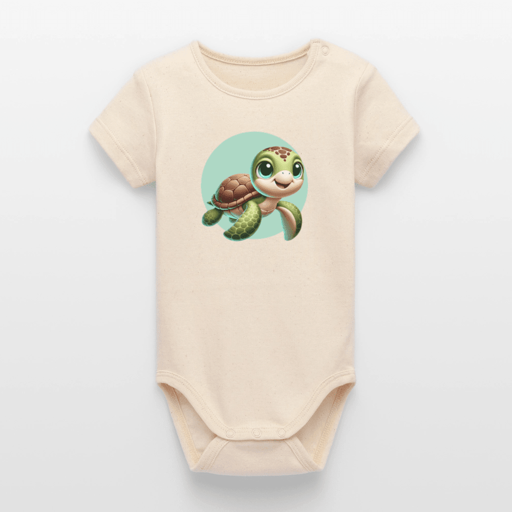 Organic Short-Sleeved Baby Bodysuit (3D Turtle Illustration) - Tiny Tugz™