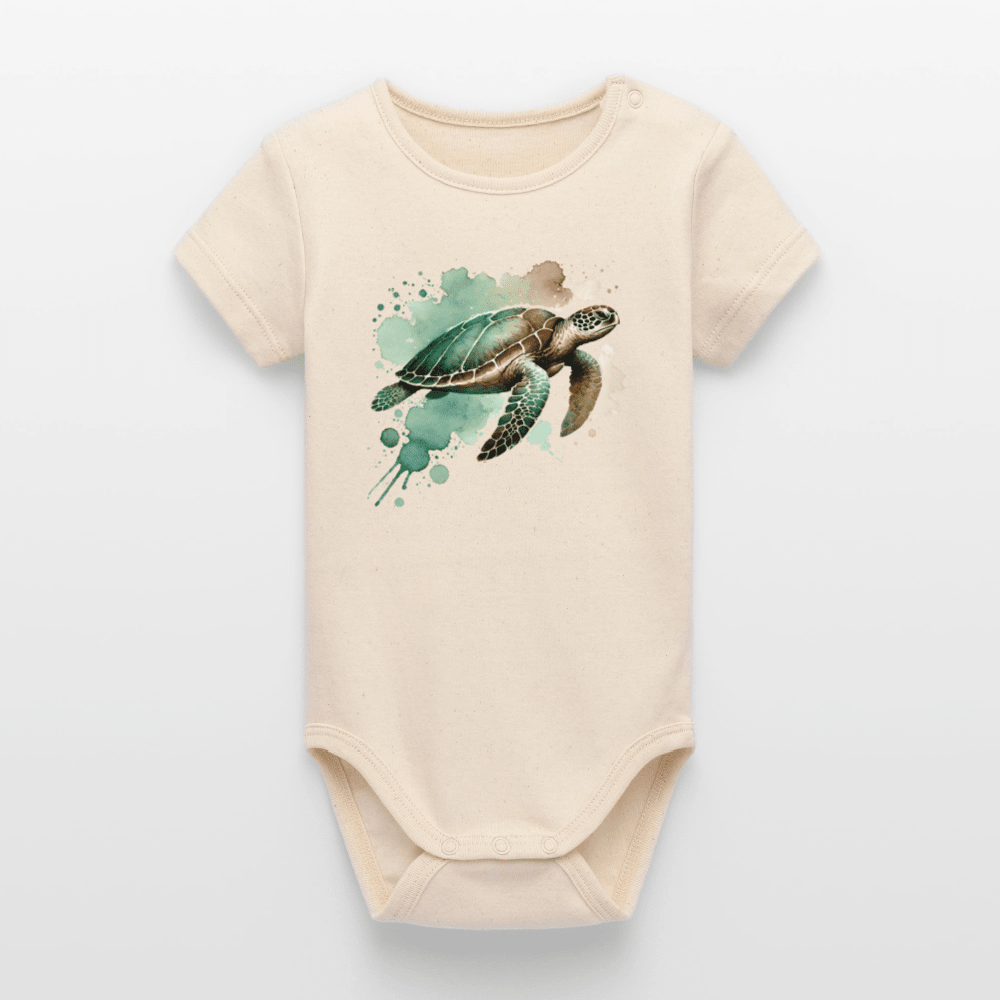 Organic Short-Sleeved Baby Bodysuit (Canvas Turtle) - Tiny Tugz™