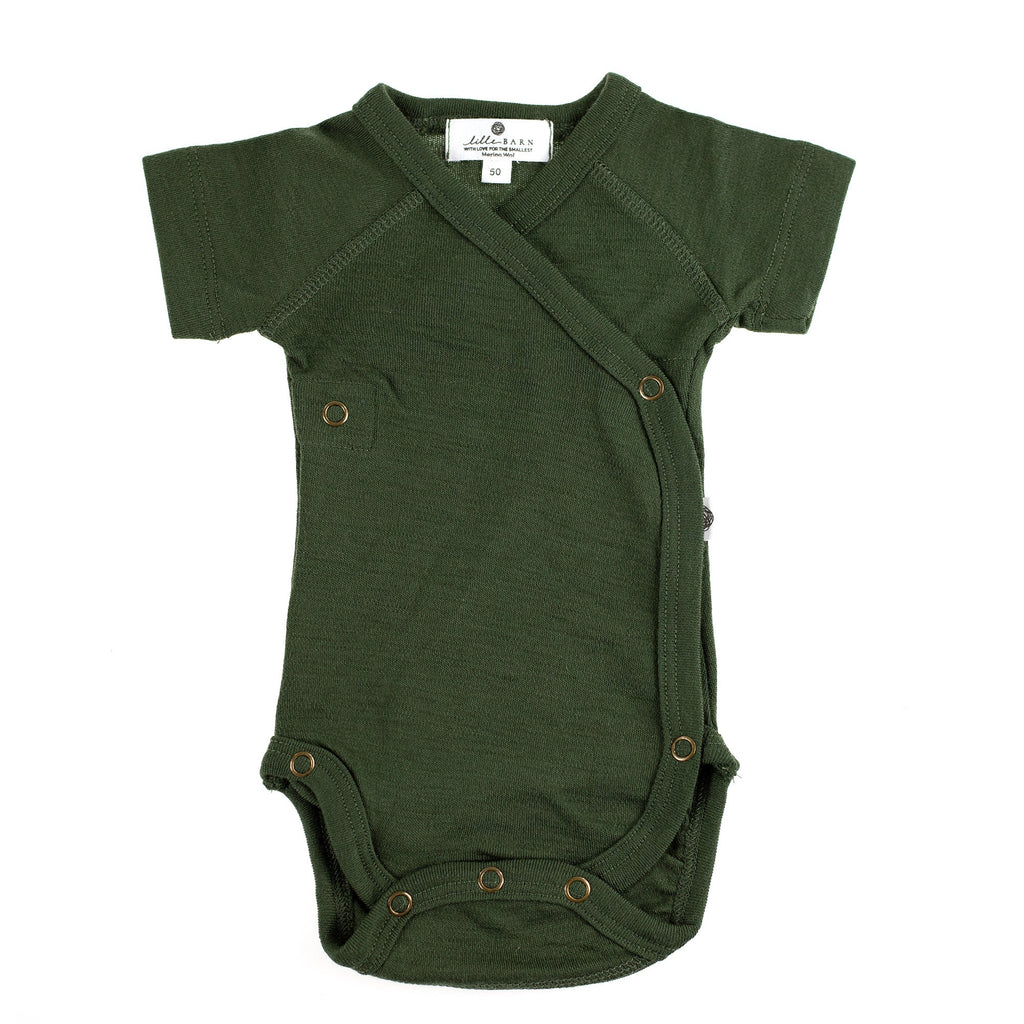 Wool Wrap Romper, Short Sleeve - Merino Wool - Rifle Green