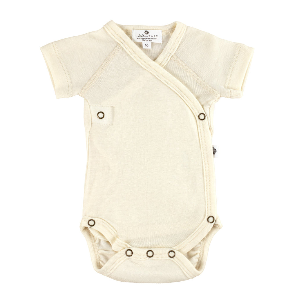 Wool Wrap Romper, Short Sleeve - Merino Wool - Natural