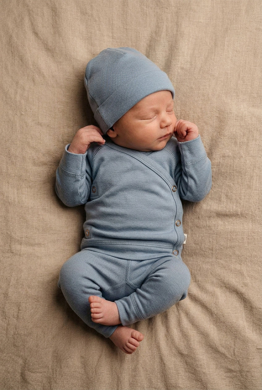 Baby Wool Wrap Sweater - Merino Wool - Blue Fog