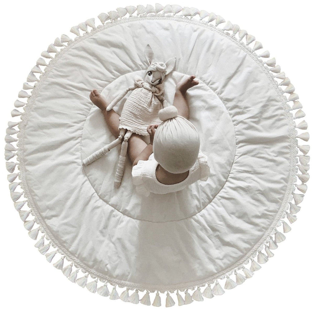 Padded Kids Play Mat with Tassels - Ecru - Round, 115 cm - Tiny Tugz™