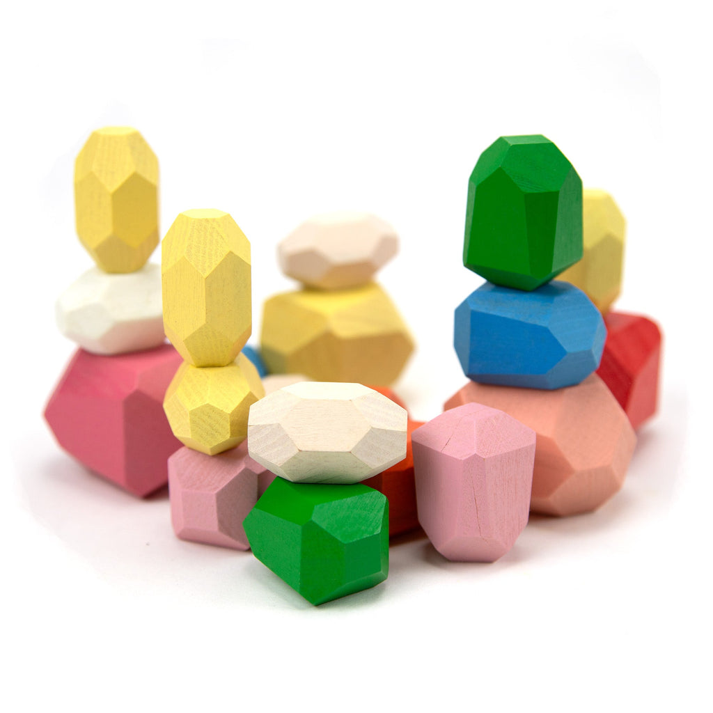 Wooden Toy - Pebbles - Colored Wooden Stacking Stones - 20 Pieces