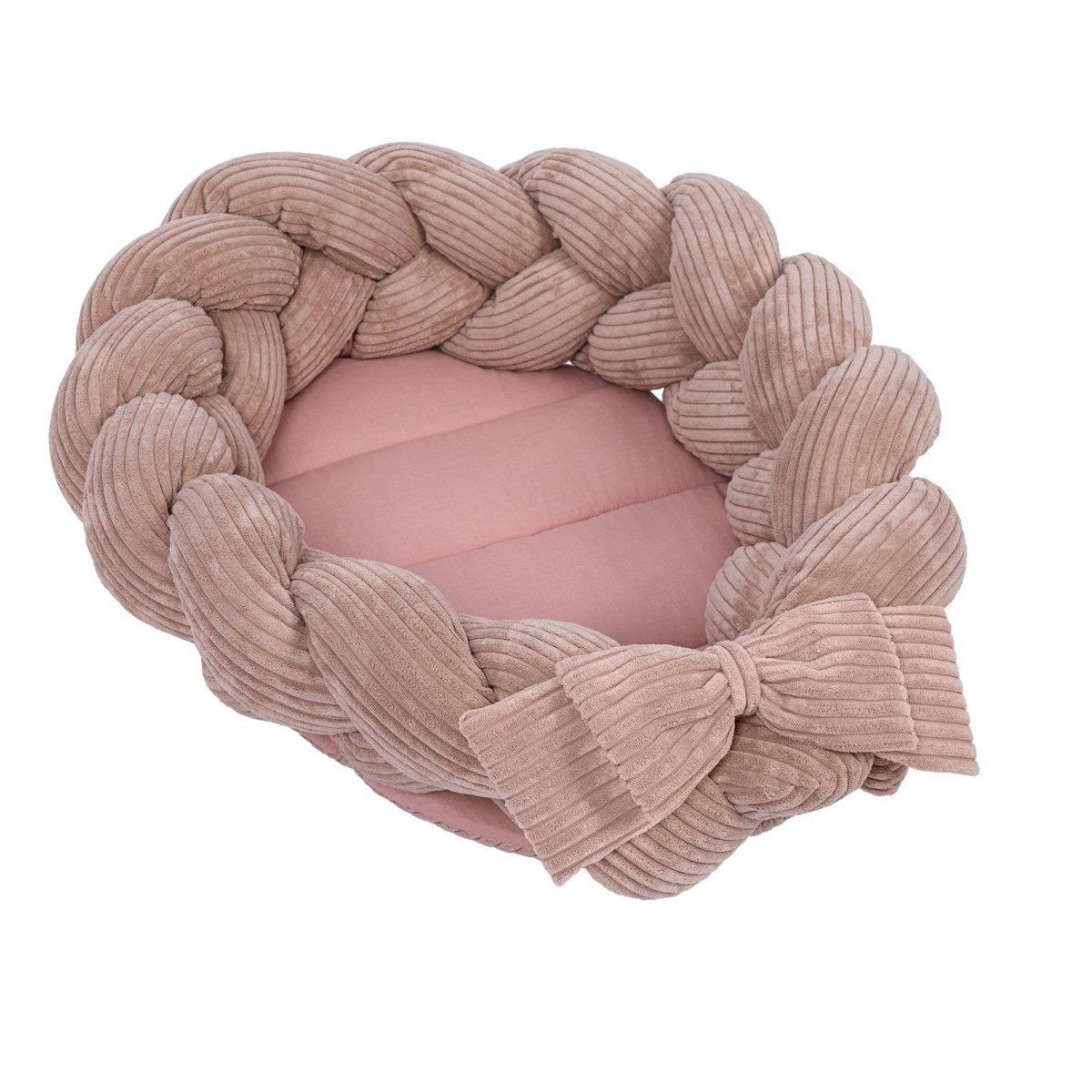 Pink Baby Nest with Braided Bumper & Play Mat, Ribbed Corduroy & Cotton Lining - Tiny Tugz™