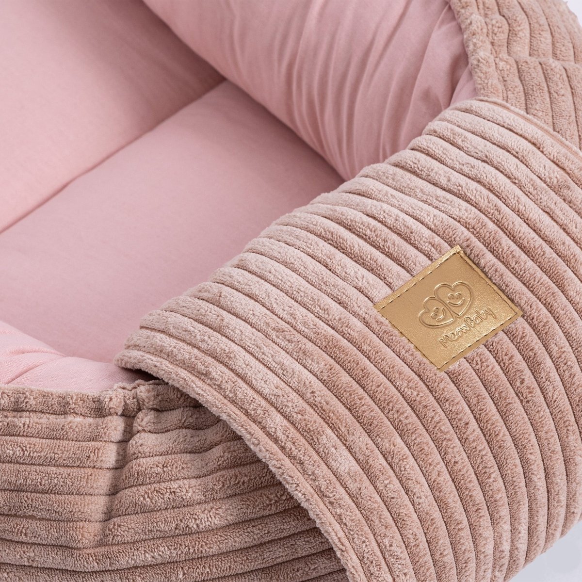 Pink Baby Sleep Cocoon Nest, Ribbed Corduroy & Cotton Lining (0-6m) - Tiny Tugz™