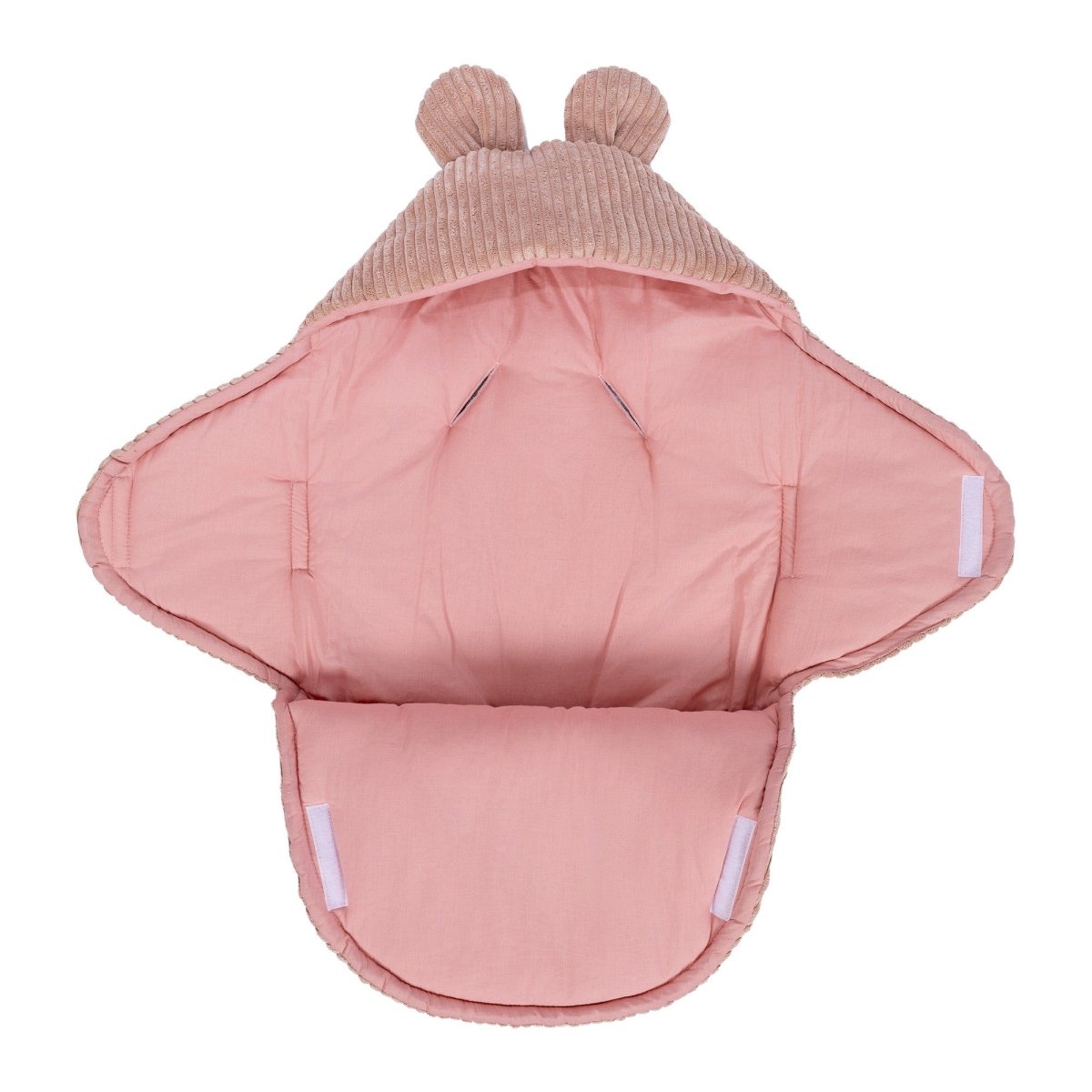 Pink Baby Swaddle with Bear Ears, Ribbed Corduroy & Cotton Lining - Tiny Tugz™