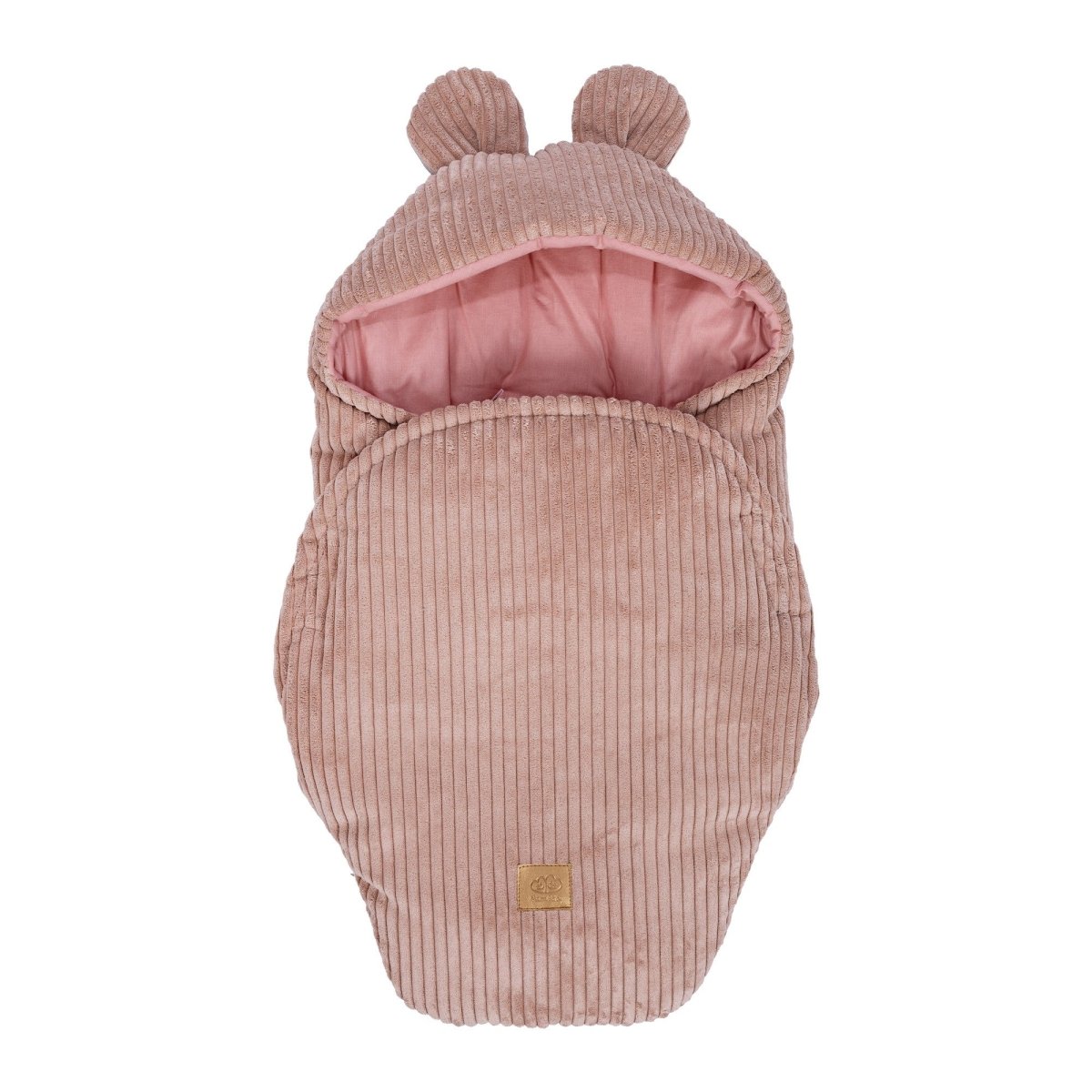 Pink Baby Swaddle with Bear Ears, Ribbed Corduroy & Cotton Lining - Tiny Tugz™