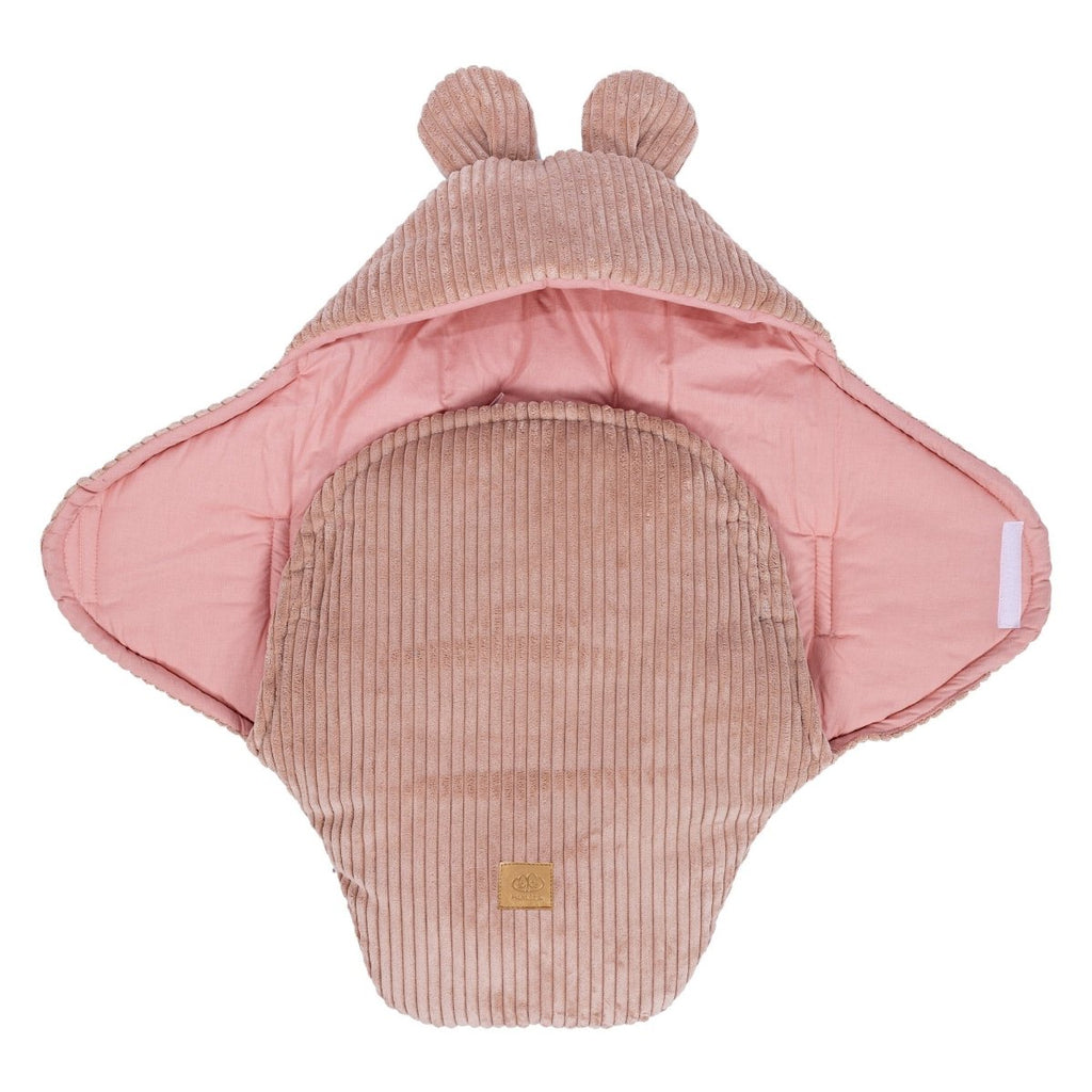 Pink Baby Swaddle with Bear Ears, Ribbed Corduroy & Cotton Lining - Tiny Tugz™