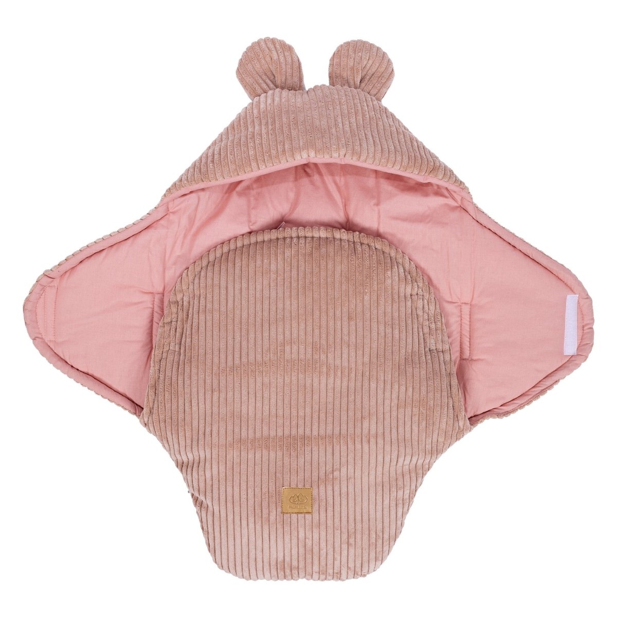 Pink Baby Swaddle with Bear Ears, Ribbed Corduroy & Cotton Lining - Tiny Tugz™