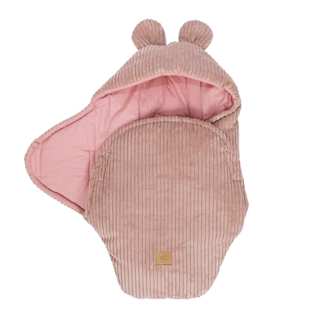 Pink Baby Swaddle with Bear Ears, Ribbed Corduroy & Cotton Lining - Tiny Tugz™