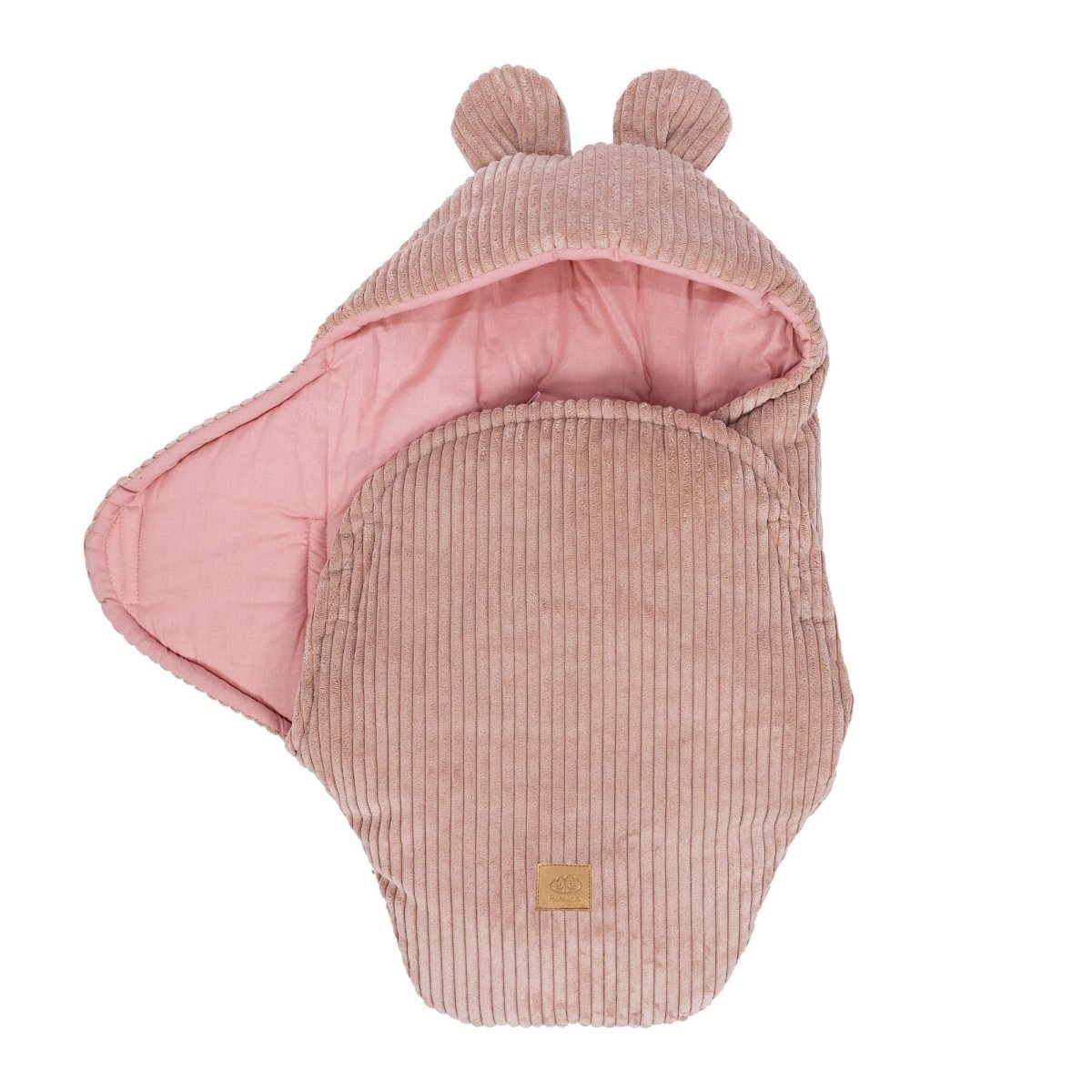 Pink Baby Swaddle with Bear Ears, Ribbed Corduroy & Cotton Lining - Tiny Tugz™
