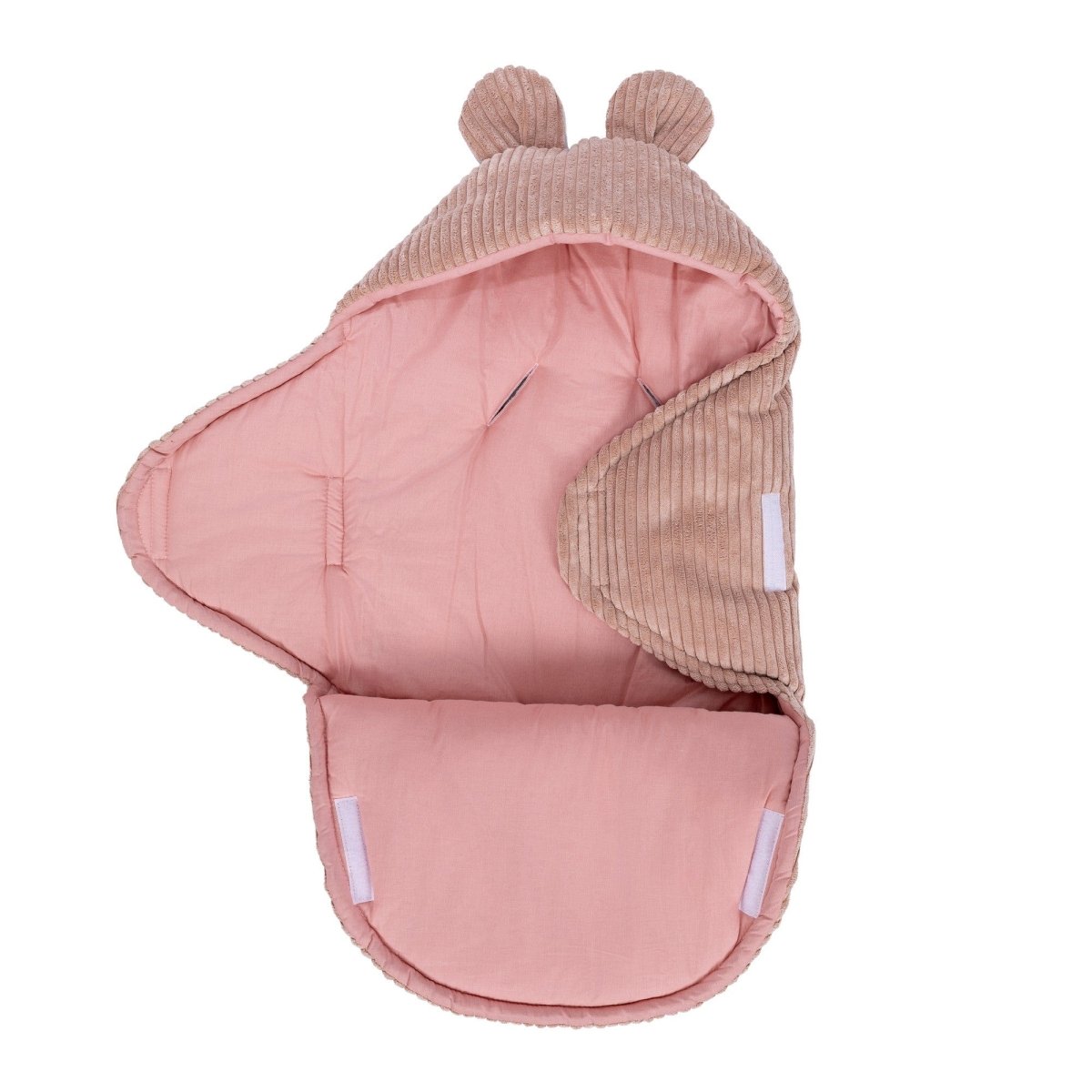 Pink Baby Swaddle with Bear Ears, Ribbed Corduroy & Cotton Lining - Tiny Tugz™