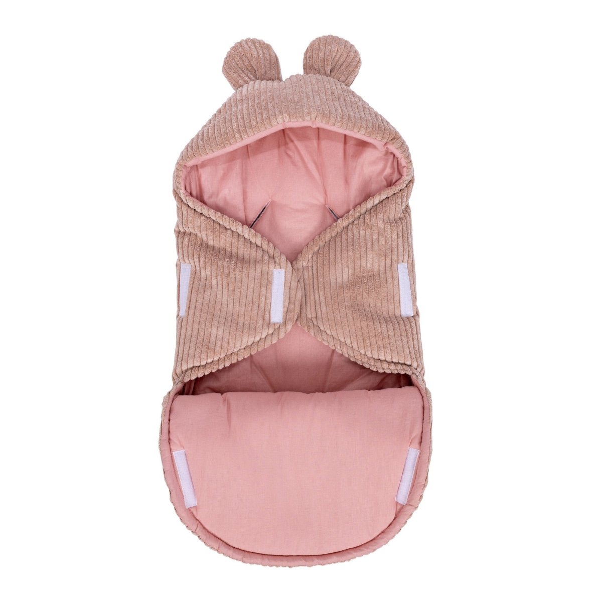 Pink Baby Swaddle with Bear Ears, Ribbed Corduroy & Cotton Lining - Tiny Tugz™