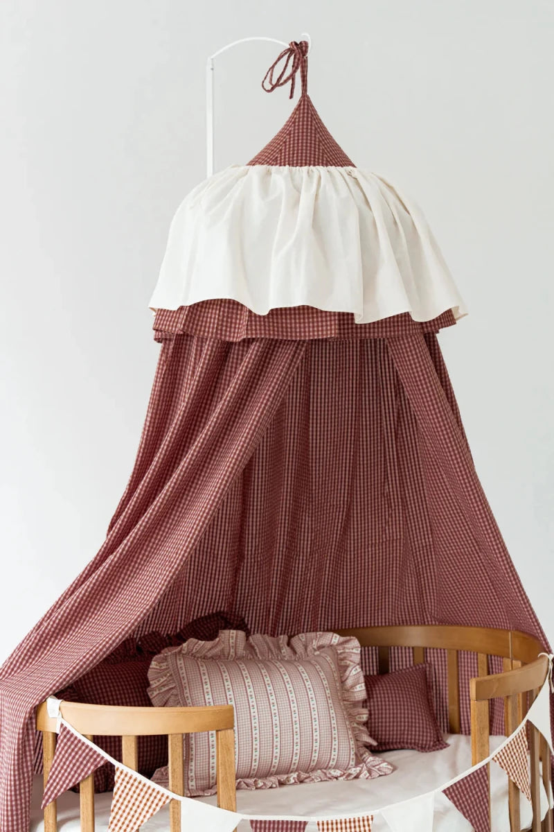 Pink Check Muslin Cotton Bed Canopy for Babies & Kids (0–6y) - Tiny Tugz™