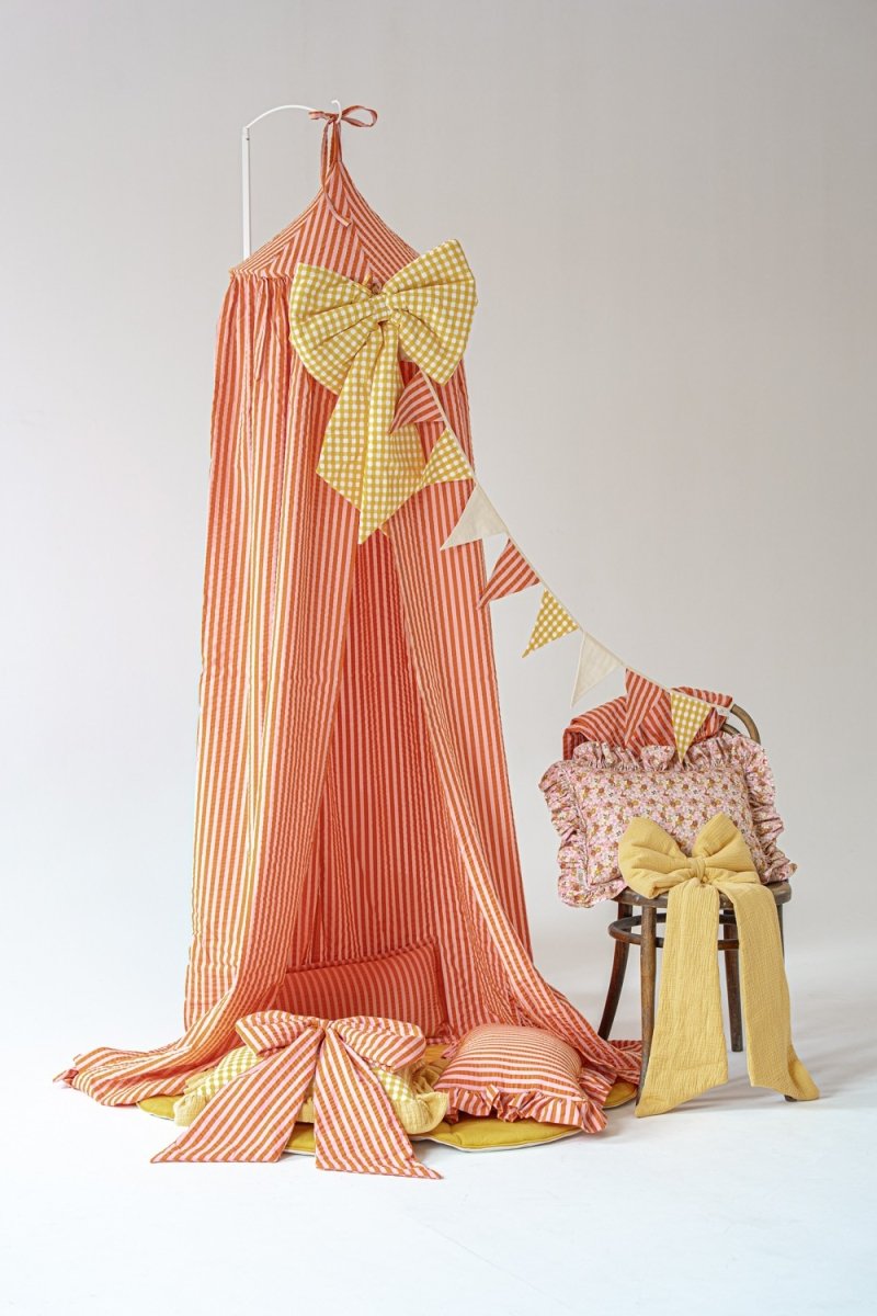 Pink & Orange Stripes Muslin Cotton Bed Canopy for Babies & Kids (0–6y) - Tiny Tugz™