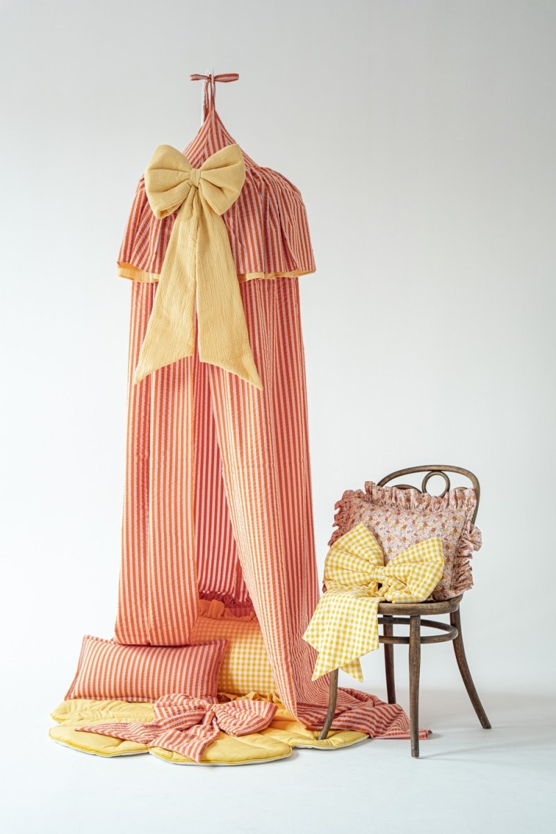 Pink & Orange Stripes Muslin Cotton Bed Canopy for Babies & Kids (0–6y) - Tiny Tugz™