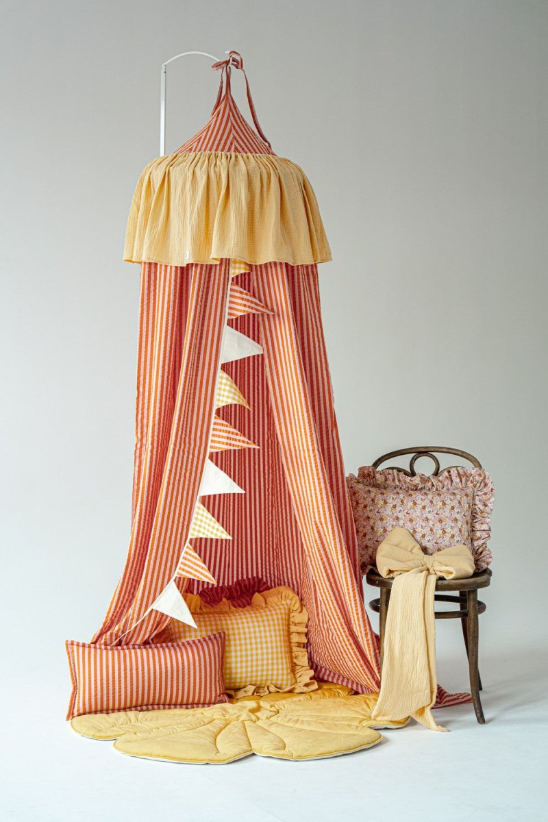 Pink & Orange Stripes Muslin Cotton Bed Canopy for Babies & Kids (0–6y) - Tiny Tugz™