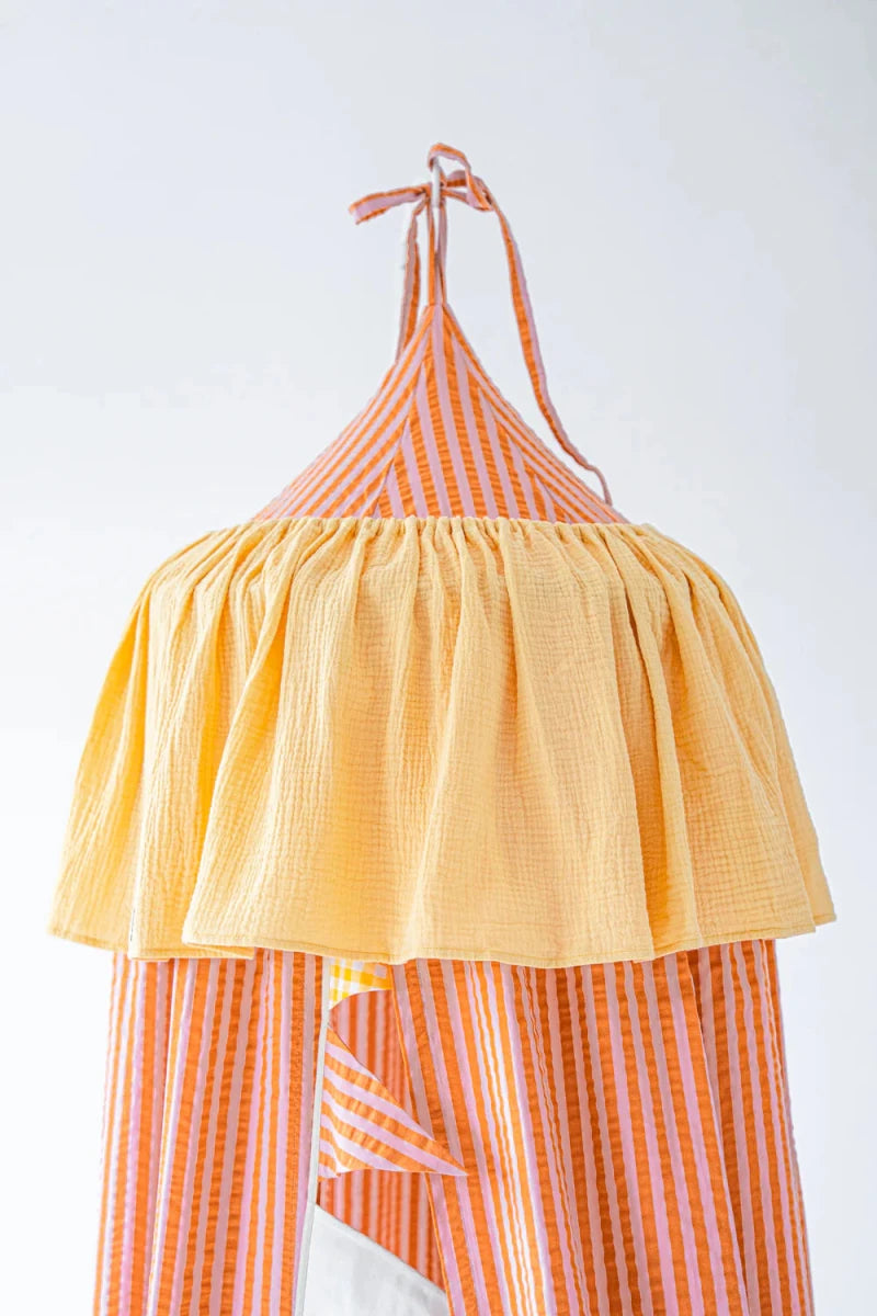 Pink & Orange Stripes Muslin Cotton Bed Canopy for Babies & Kids (0–6y) - Tiny Tugz™