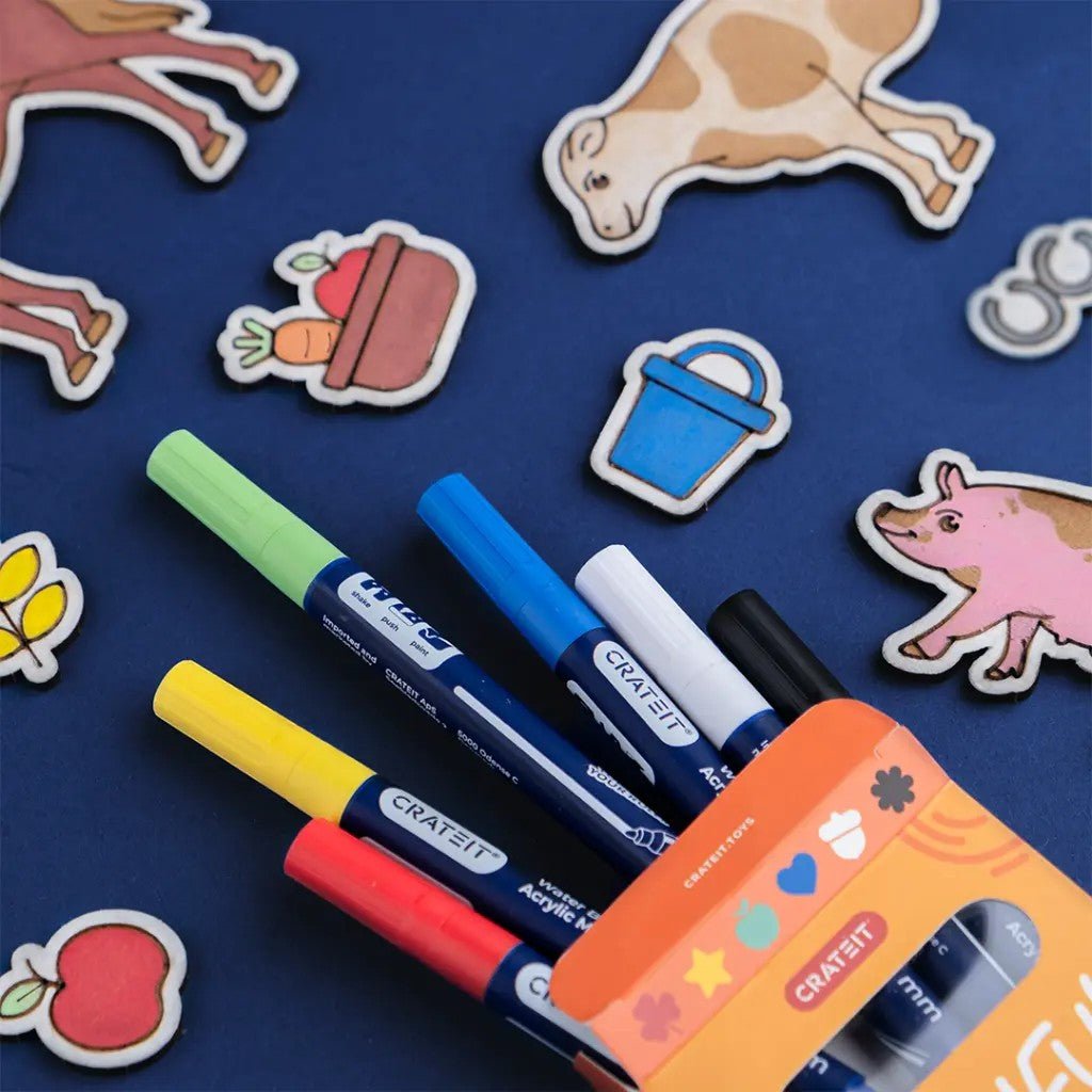 Playful Acrylic Markers for Wooden Toys - 1 mm Tip - 6 Pack - Tiny Tugz™