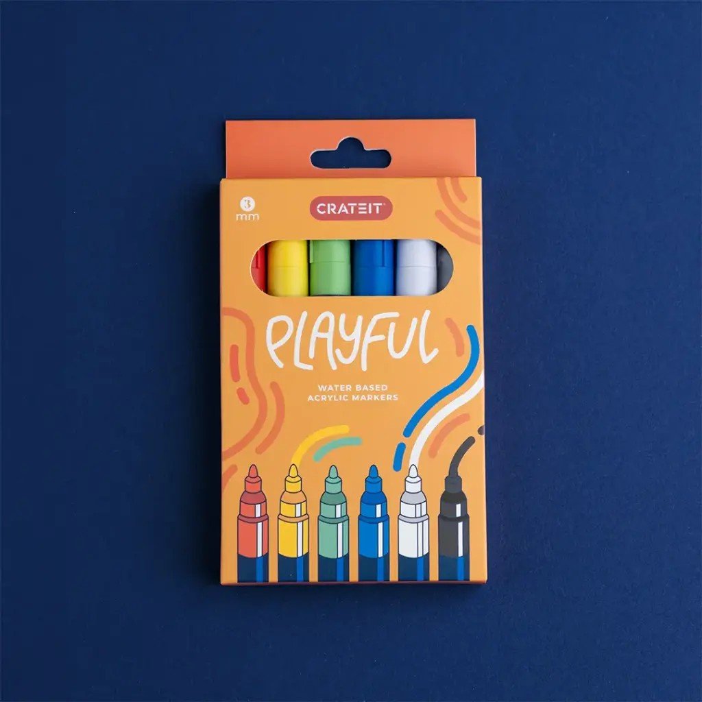 Playful Acrylic Markers for Wooden Toys - 3 mm Tip - 6 Pack - Tiny Tugz™