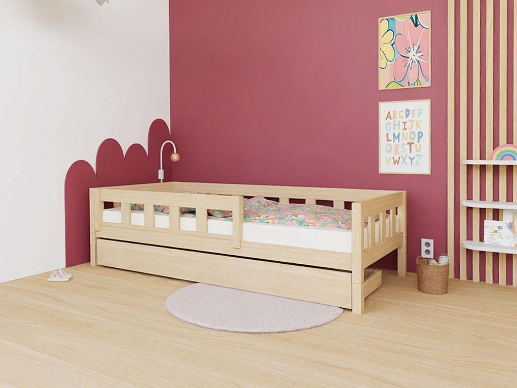 PLOTTY Kids' Bed with Safety Rail - 80 cm - Solid Spruce - Tiny Tugz™