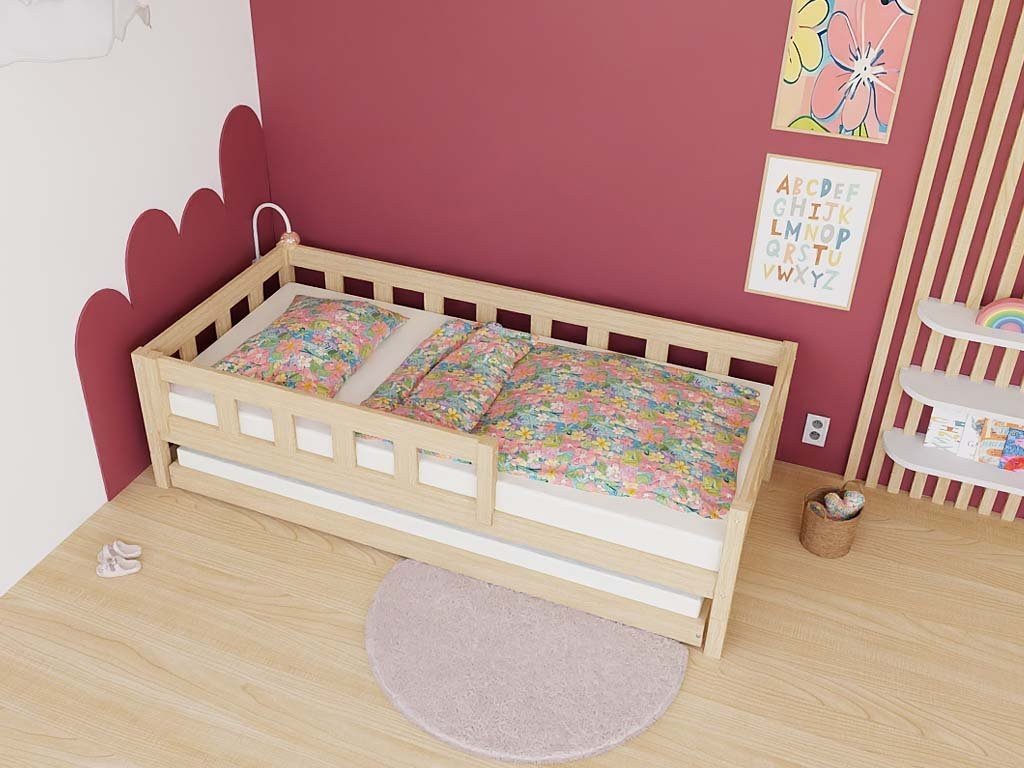 PLOTTY Kids' Bed with Safety Rail - 80 cm - Solid Spruce - Tiny Tugz™