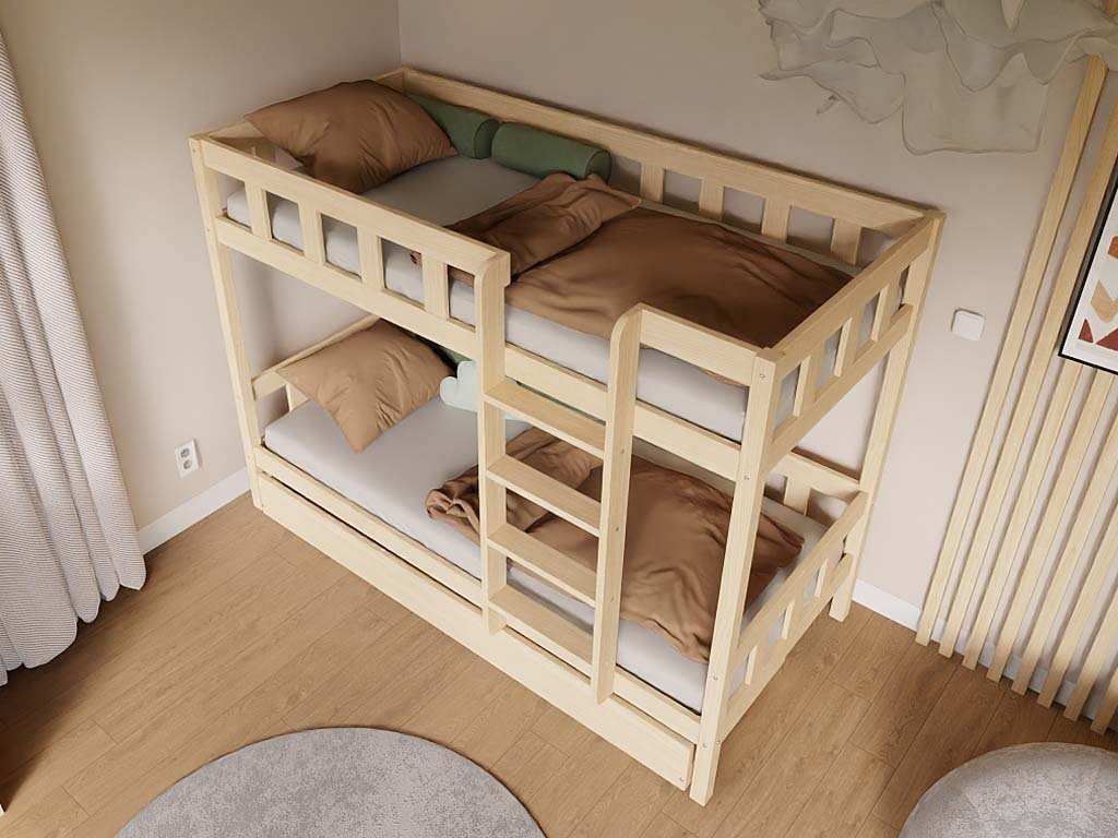 PLOTTY Kids' Bunk Bed 90x200 with Ladder - Solid Spruce - Tiny Tugz™