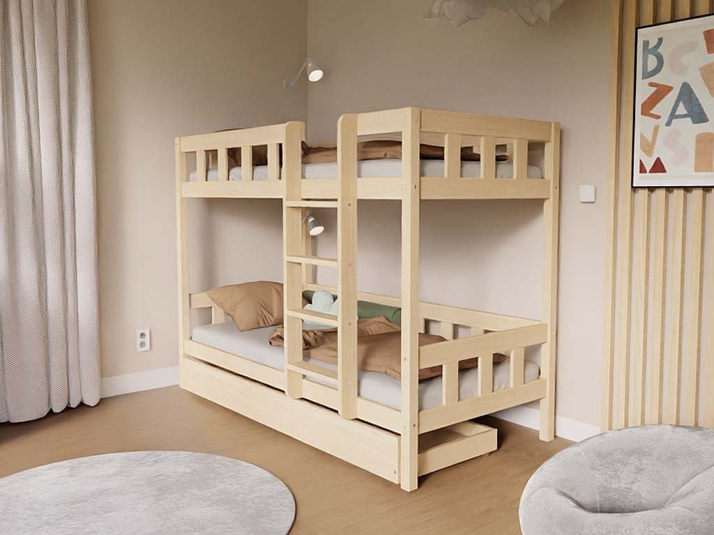 PLOTTY Kids' Bunk Bed 90x200 with Ladder - Solid Spruce - Tiny Tugz™