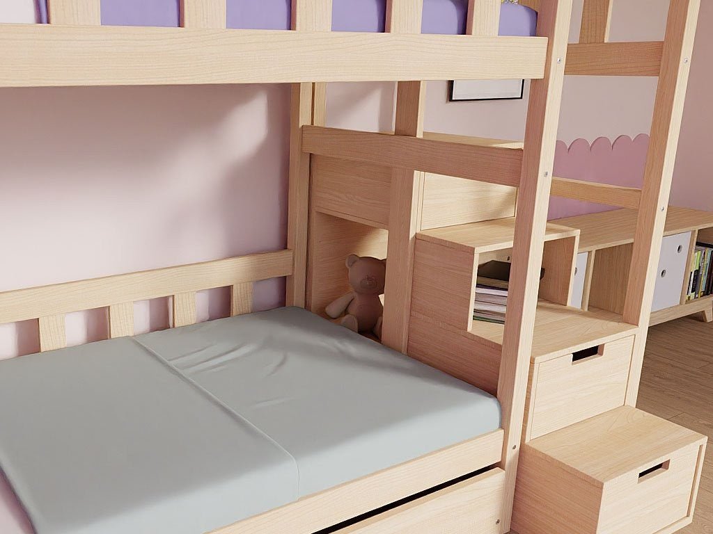 PLOTTY Kids' Bunk Bed 90x200 with Storage Stairs - Solid Spruce - Tiny Tugz™