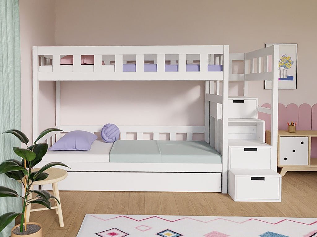 PLOTTY Kids' Bunk Bed 90x200 with Storage Stairs - Solid Spruce - Tiny Tugz™