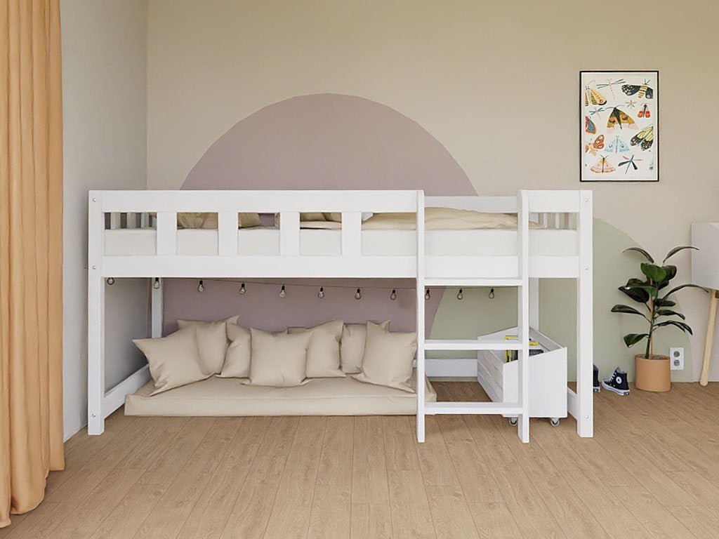 PLOTTY Low Loft Bed 90x200 with Ladder - Solid Spruce - Tiny Tugz™