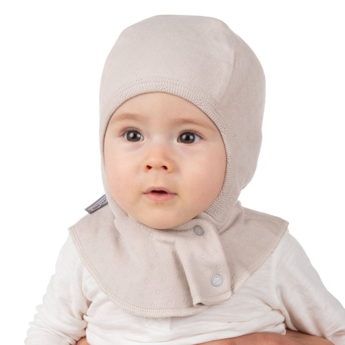 Pointelle Double-Layer Cotton Baby Balaclava – Beige - Tiny Tugz™