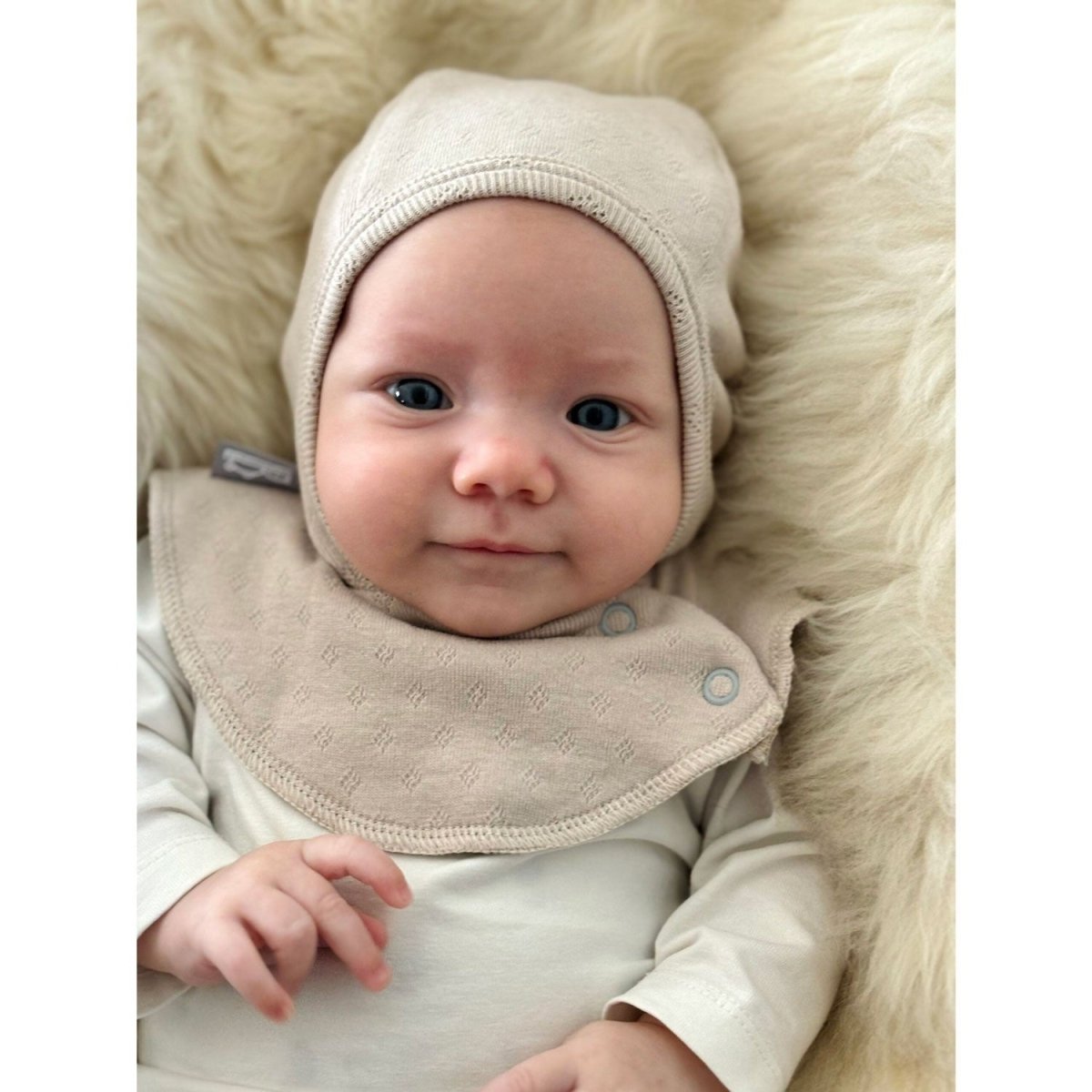 Pointelle Double-Layer Cotton Baby Balaclava – Beige - Tiny Tugz™