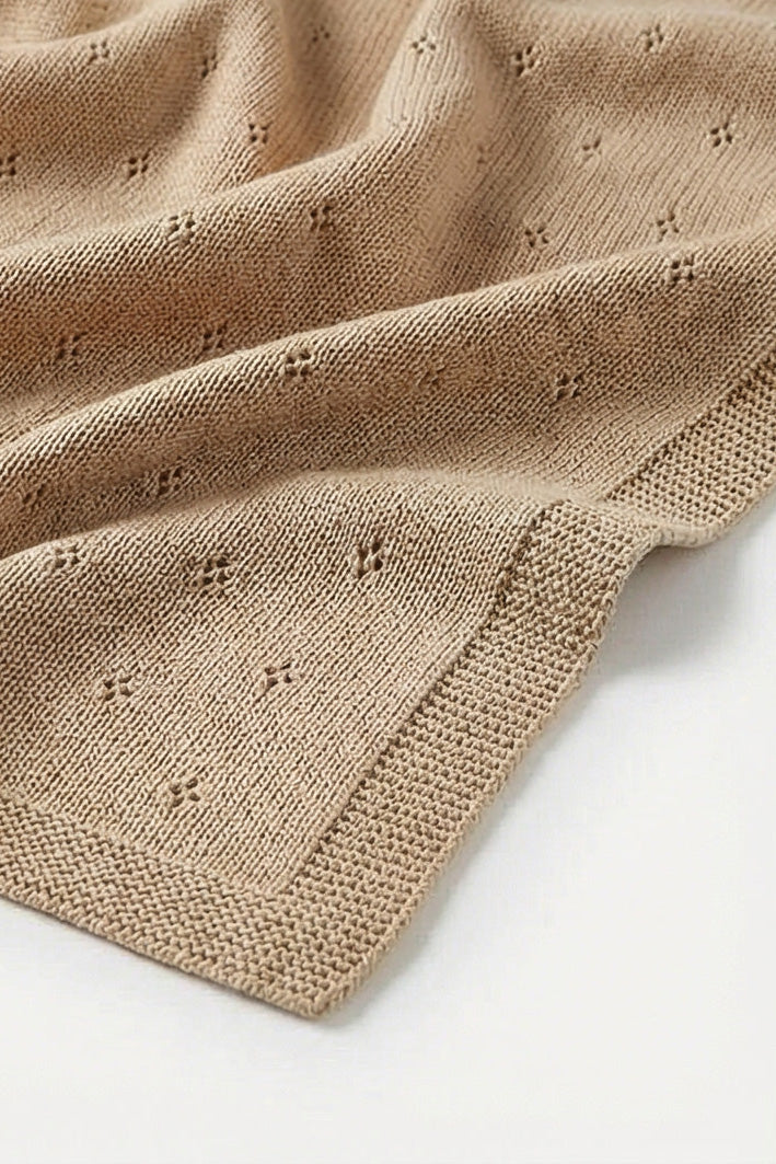 Wool Baby/Children's Blanket / Swaddle Blanket - Pointelle Knit - Merino Wool - Biscotti