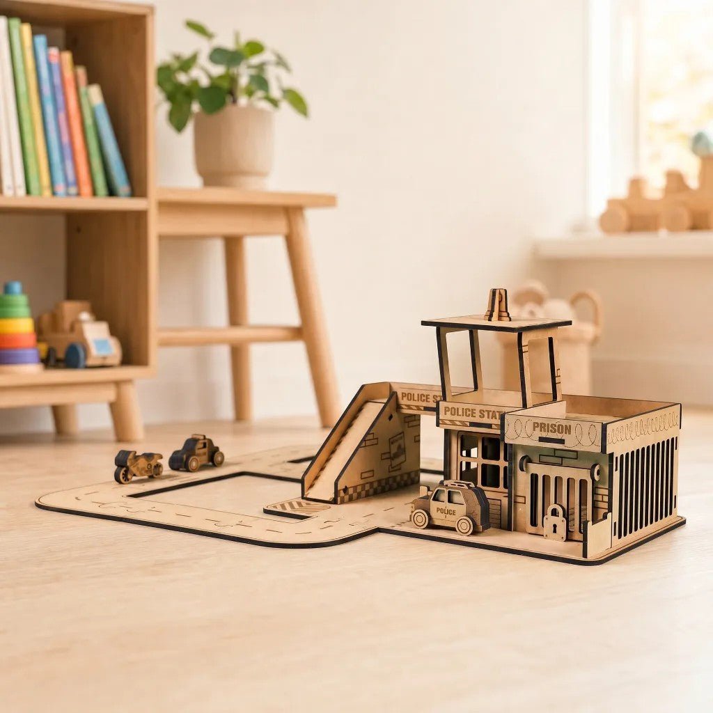 Police Station - Colour-Your-Own Wooden Play Set - Tiny Tugz™