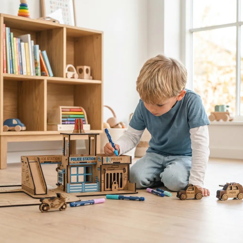 Police Station - Colour-Your-Own Wooden Play Set - Tiny Tugz™