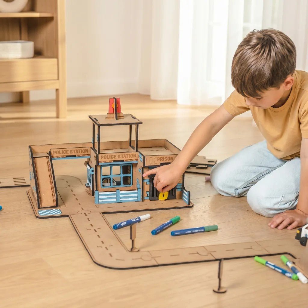 Police Station - Colour-Your-Own Wooden Play Set - Tiny Tugz™
