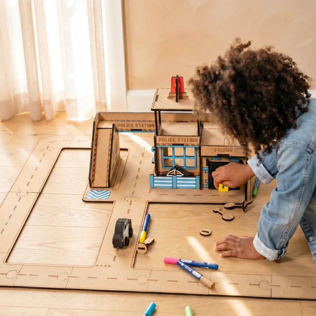 Police Station - Colour-Your-Own Wooden Play Set - Tiny Tugz™