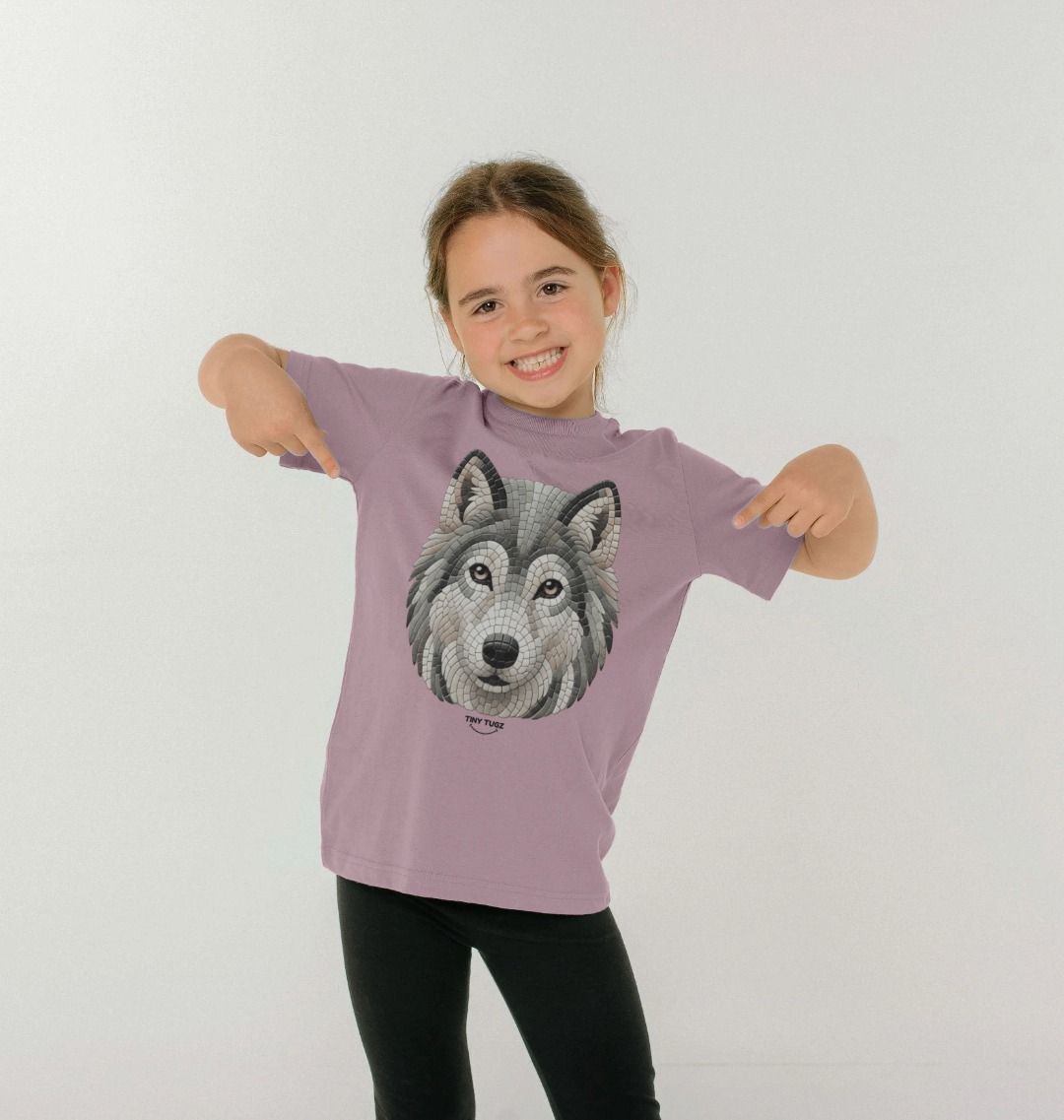 Organic Cotton Kids’ T-Shirt – Mosaic Wolf Design