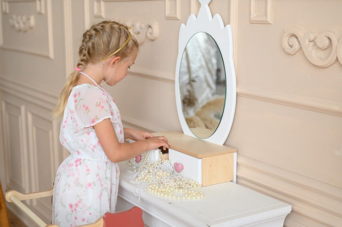 Princess Wooden Beauty Mirror Table & Chair Set (Crown) - Tiny Tugz™