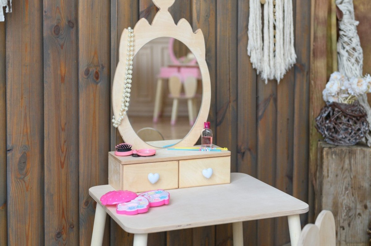 Princess Wooden Beauty Mirror Table & Chair Set (Crown) - Tiny Tugz™